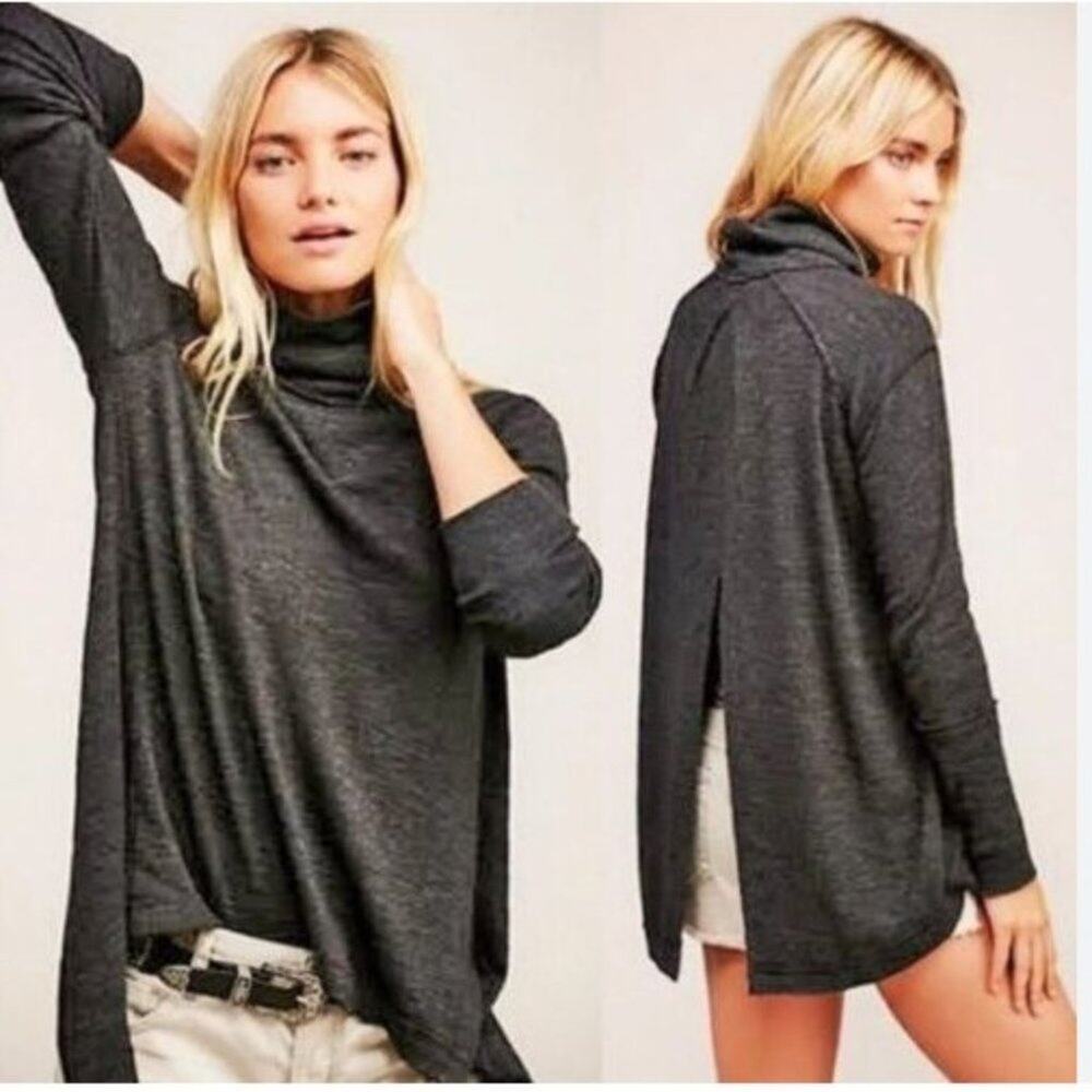 Free People Split Back Turtleneck Top Size Small